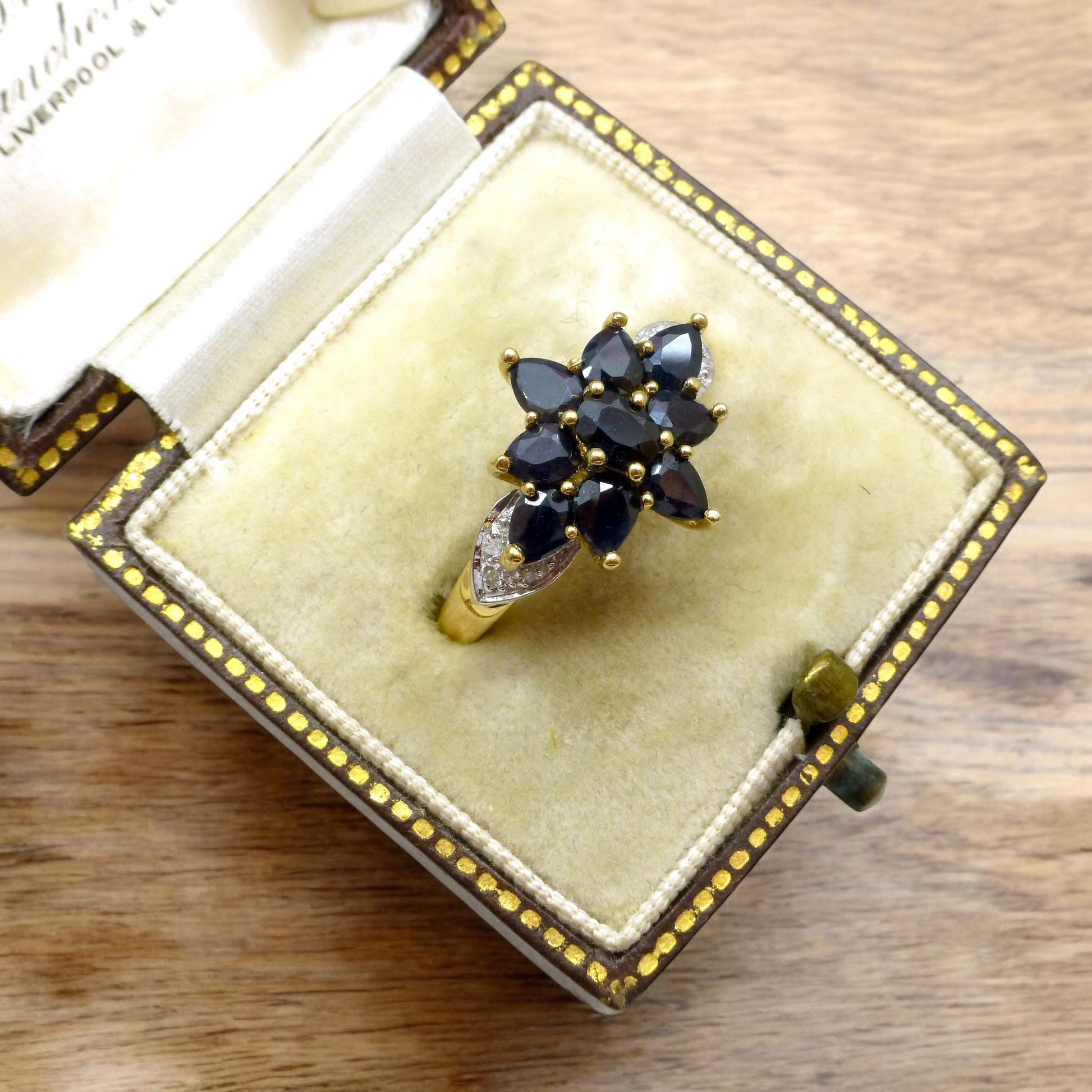Vintage 9ct Sapphire and diamond flower cluster ring