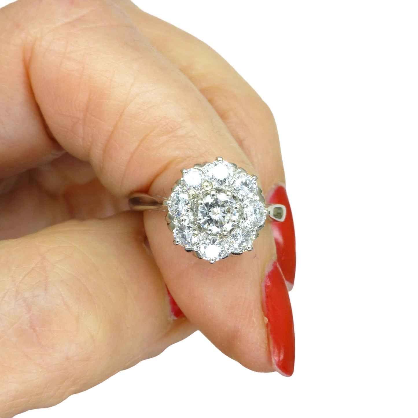 Vintage Platinum natural diamond cluster engagement ring 0.80 carat