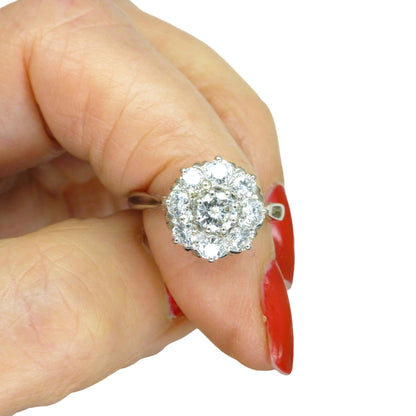 Vintage Platinum natural diamond cluster engagement ring 0.80 carat
