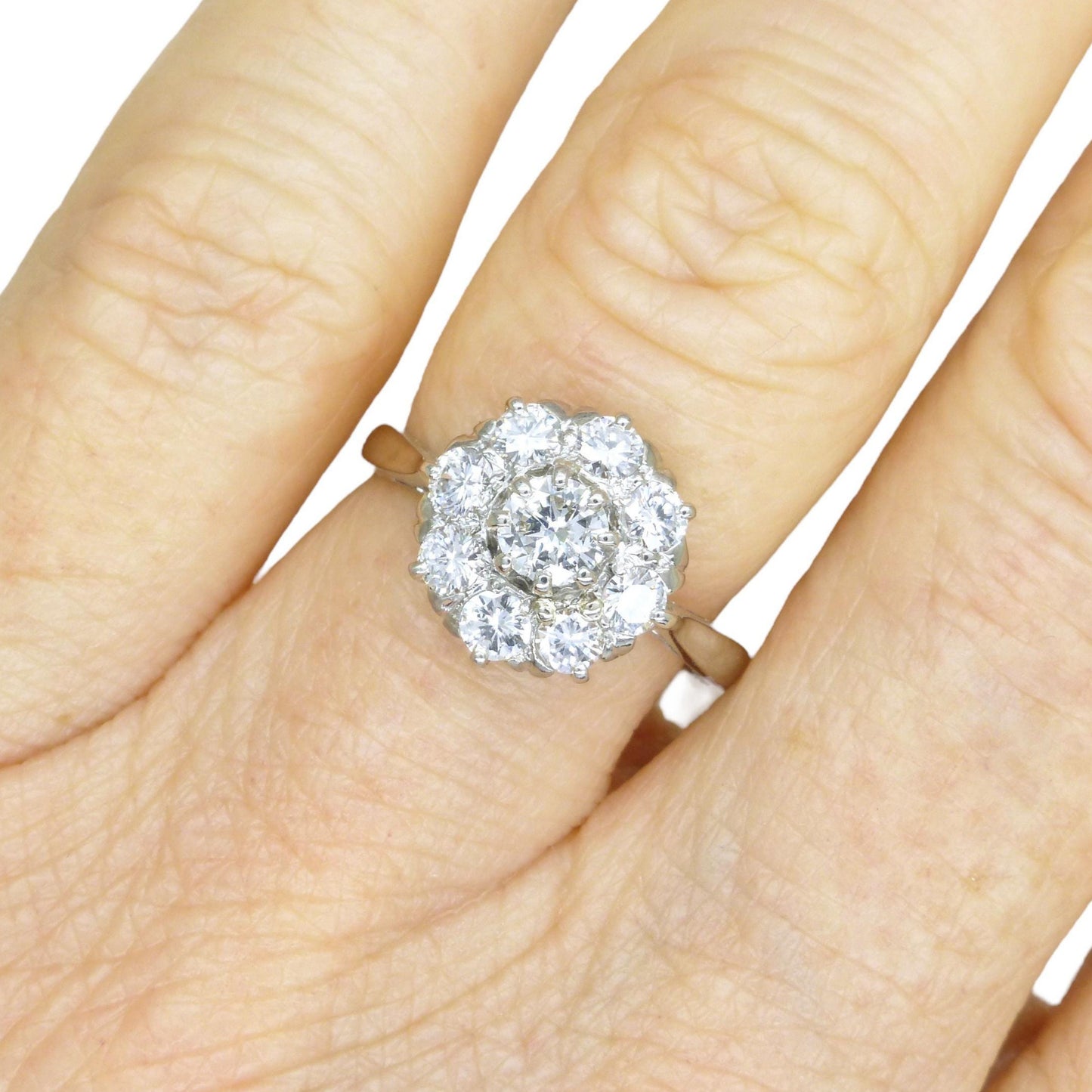 Vintage Platinum natural diamond cluster engagement ring 0.80 carat
