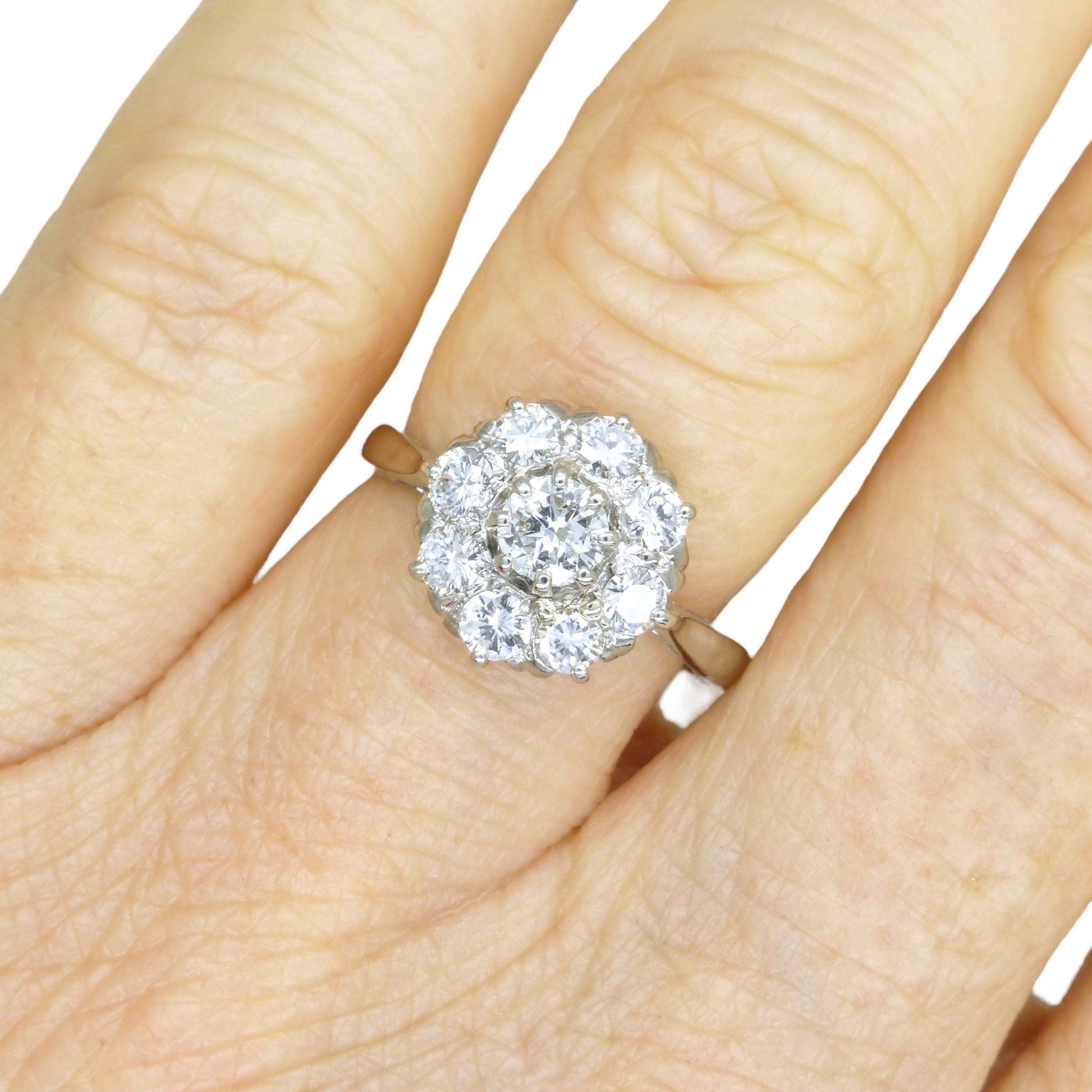 Vintage Platinum natural diamond cluster engagement ring 0.80 carat