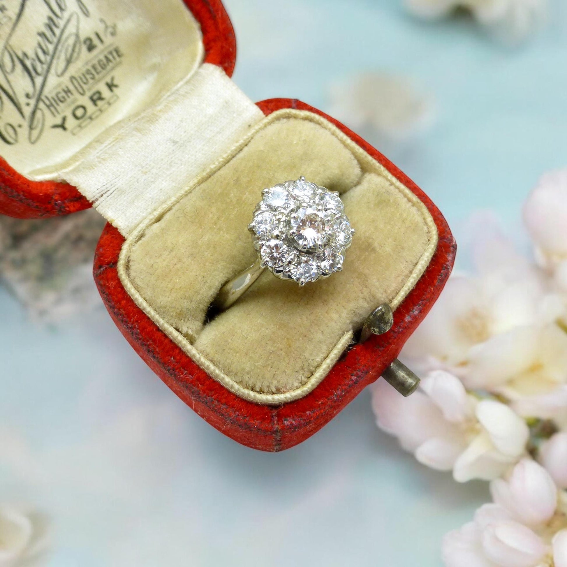 Vintage Platinum natural diamond cluster engagement ring 0.80 carat