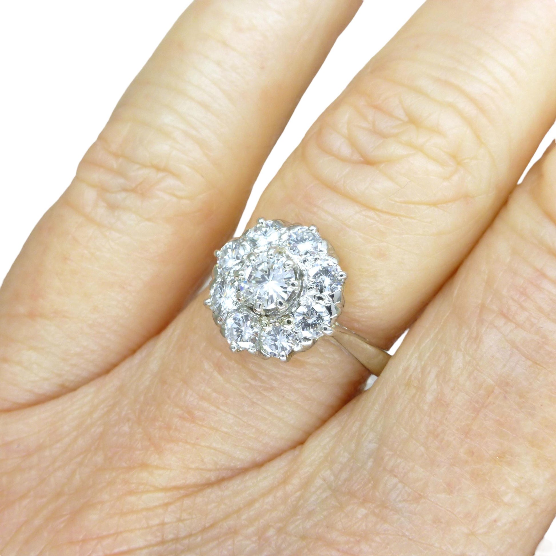 Vintage Platinum natural diamond cluster engagement ring 0.80 carat