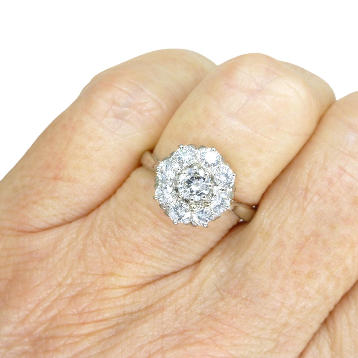 Vintage Platinum natural diamond cluster engagement ring 0.80 carat