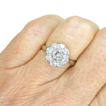 Vintage Platinum natural diamond cluster engagement ring 0.80 carat