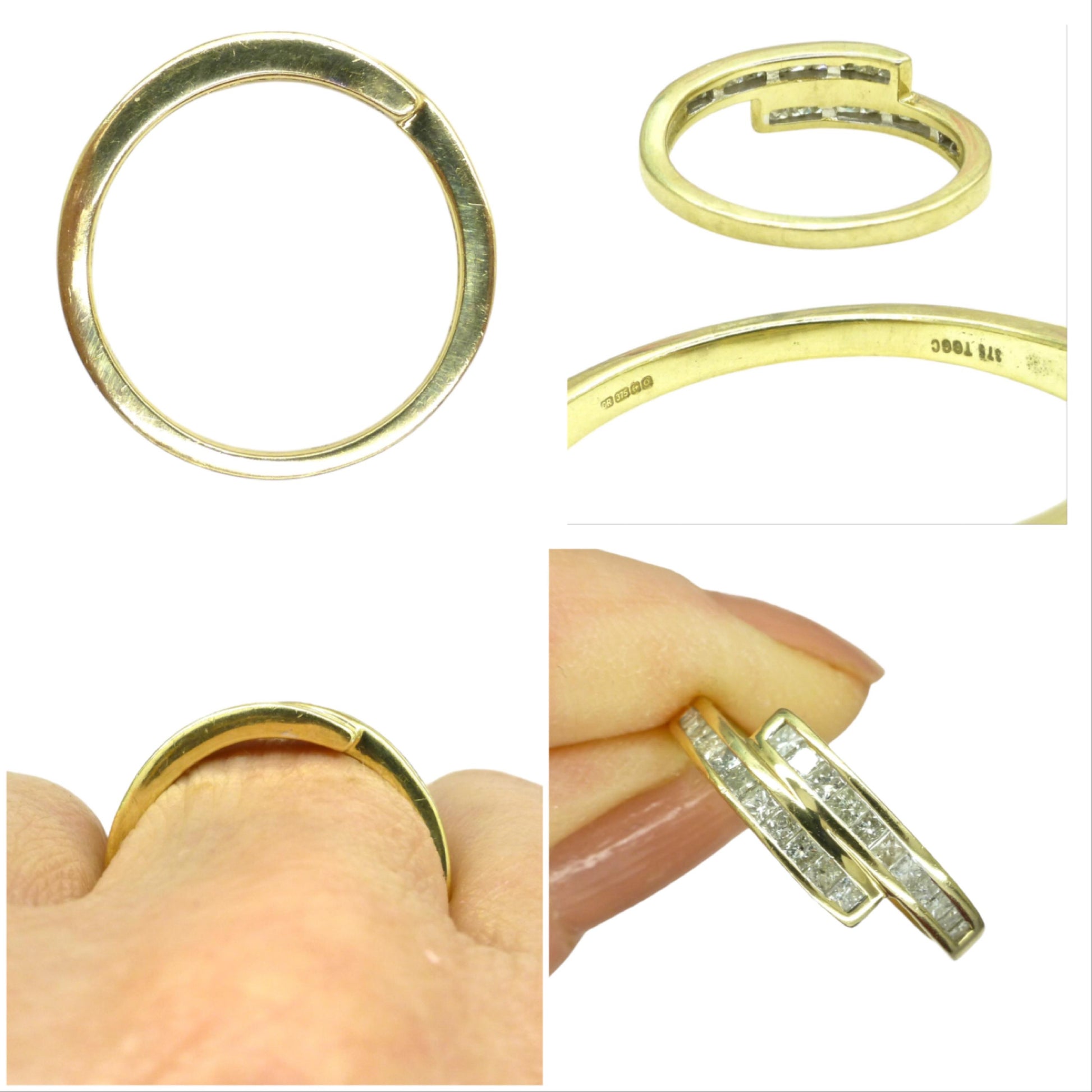 Vintage 9ct gold Princess cut natural Diamond half eternity ring 0.33ct ~ wedding band