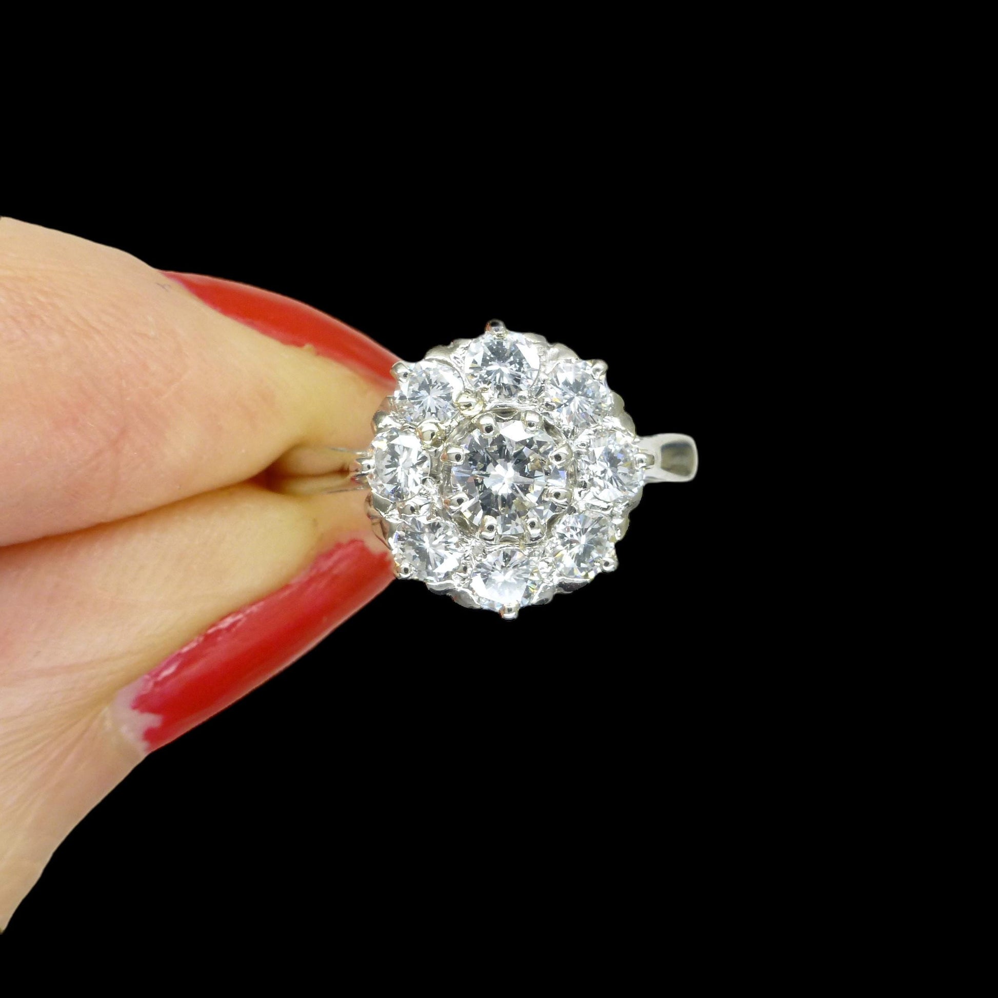 Vintage Platinum natural diamond cluster engagement ring 0.80 carat