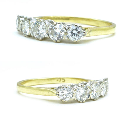 Vintage 18ct gold natural brilliant cut diamond five stone ring 0.75ct