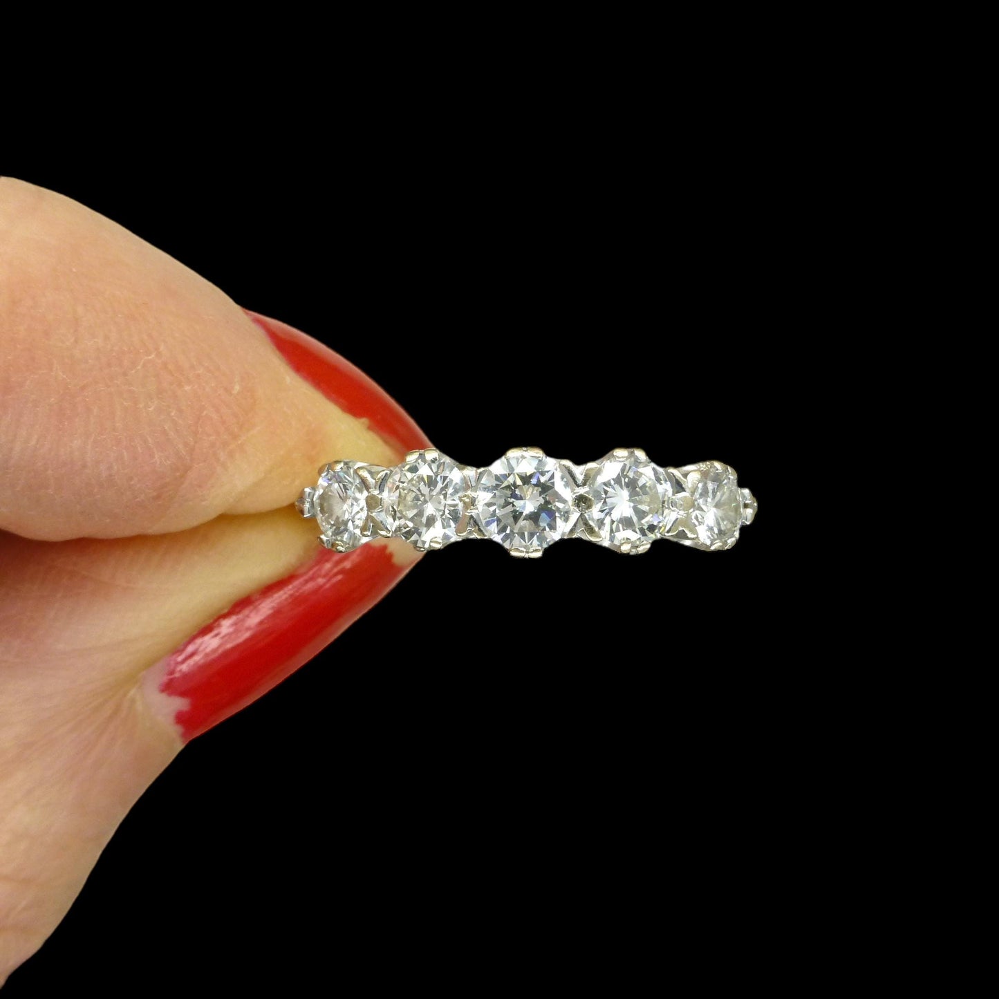 Vintage 18ct gold natural brilliant cut diamond five stone ring 0.75ct