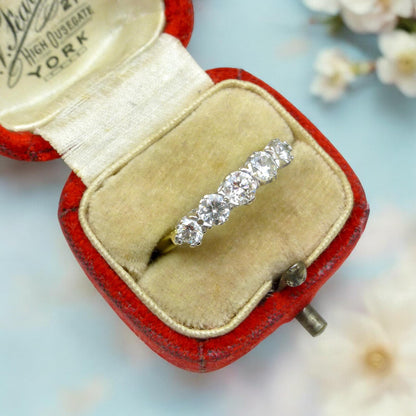 Vintage 18ct gold natural brilliant cut diamond five stone ring 0.75ct