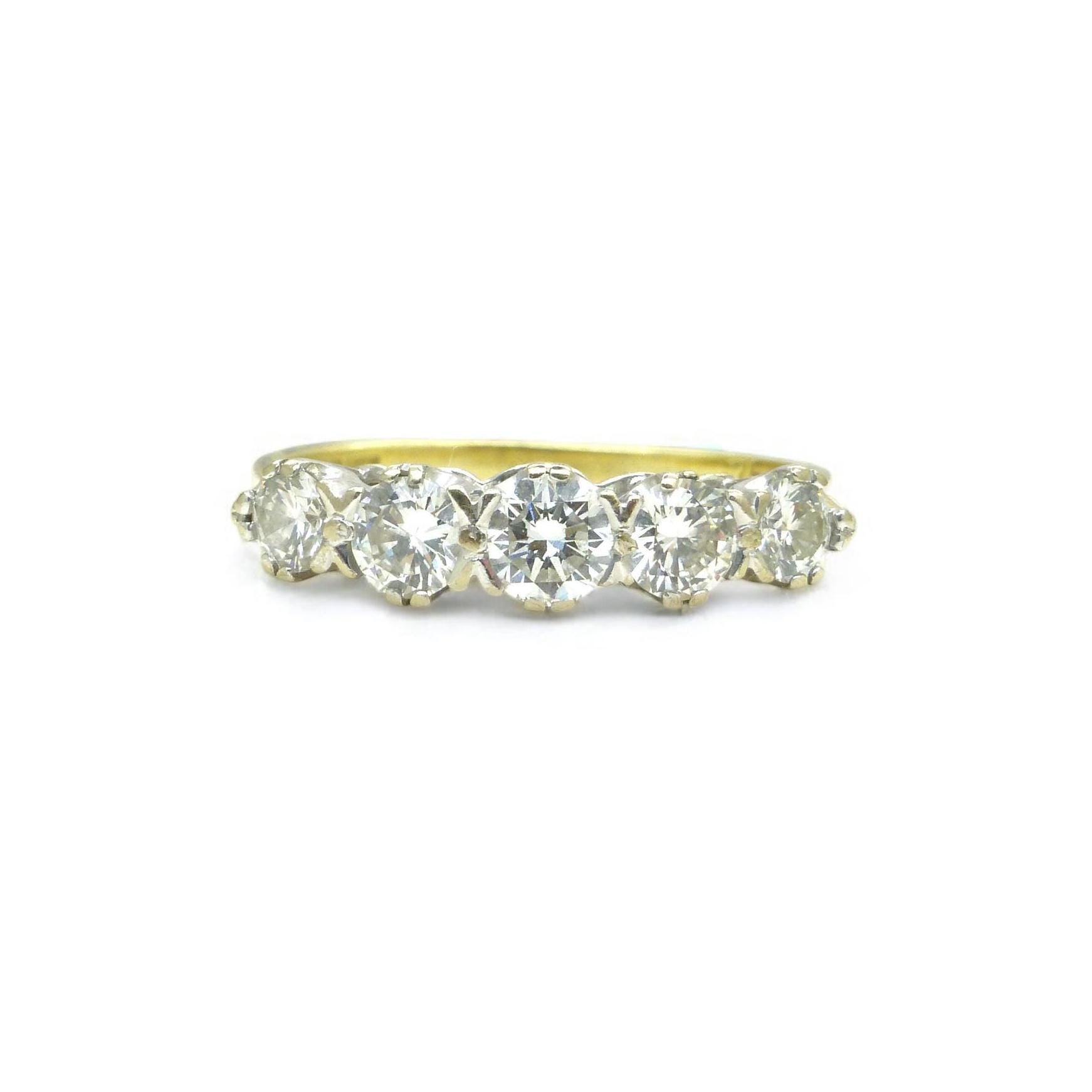 Vintage 18ct gold natural brilliant cut diamond five stone ring 0.75ct