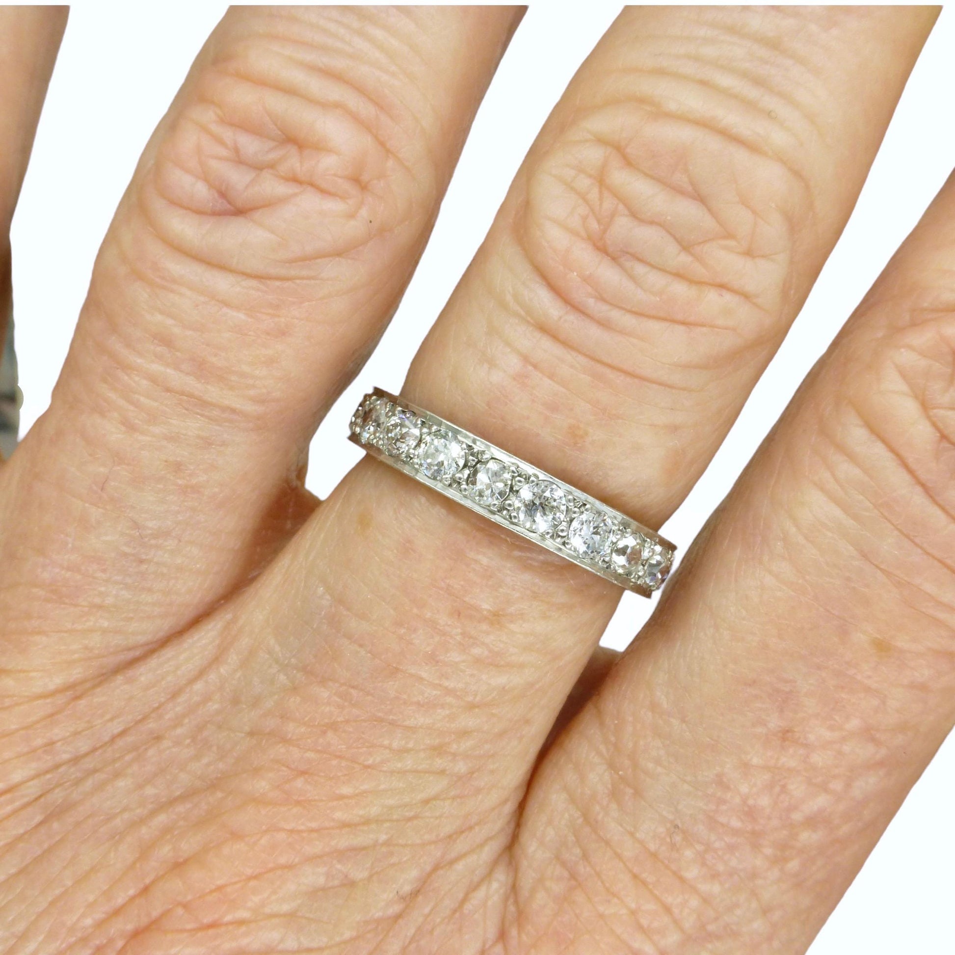 Art Deco old cut Diamond full hoop, engraved eternity wedding band 1.60ct - 1920's
