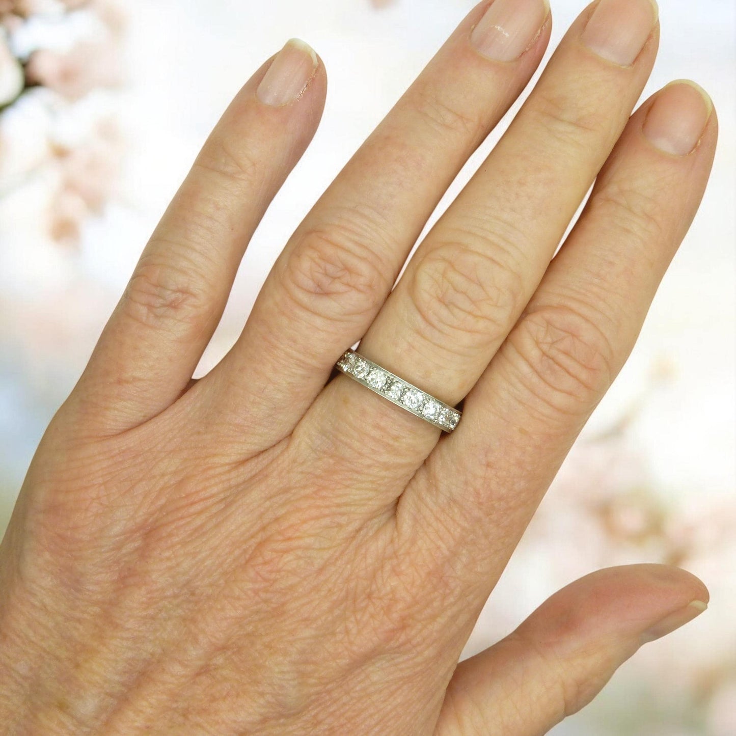 Art Deco old cut Diamond full hoop, engraved eternity wedding band 1.60ct - 1920's