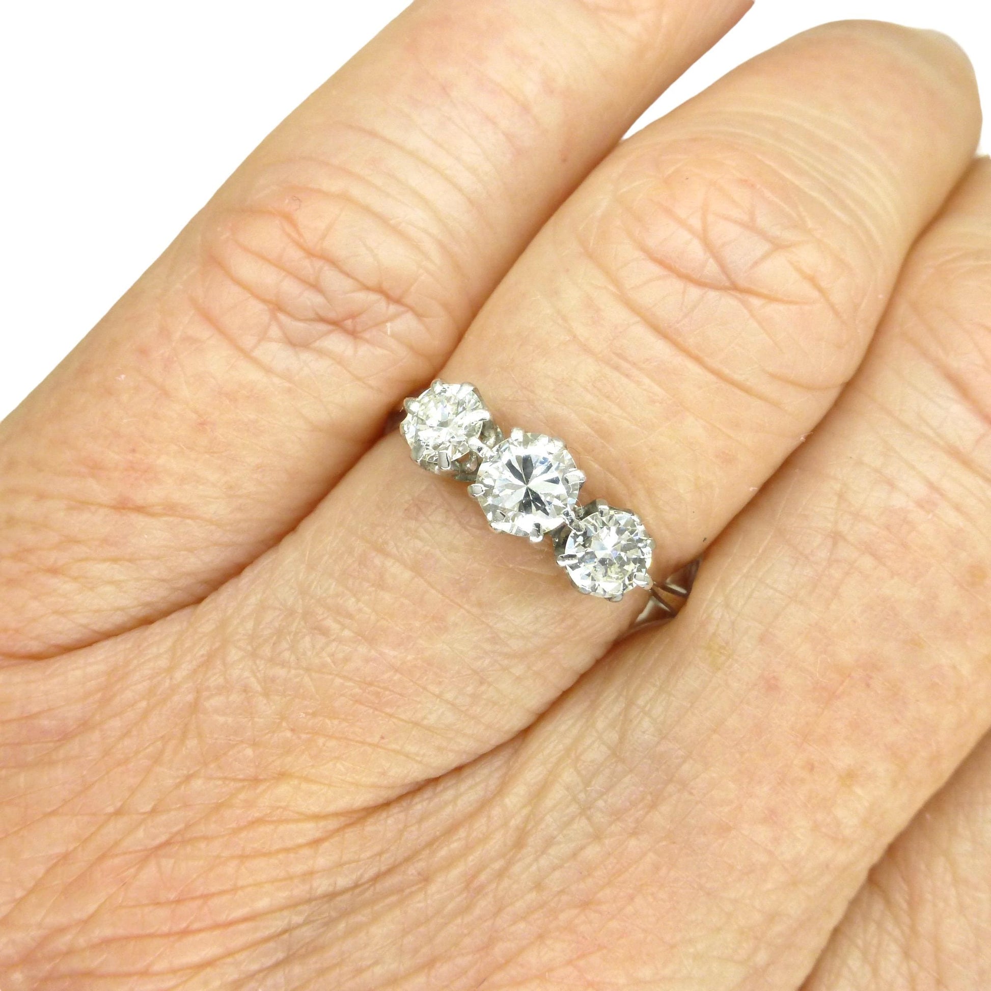 Antique Platinum natural diamond three stone trilogy ring 0.90ct