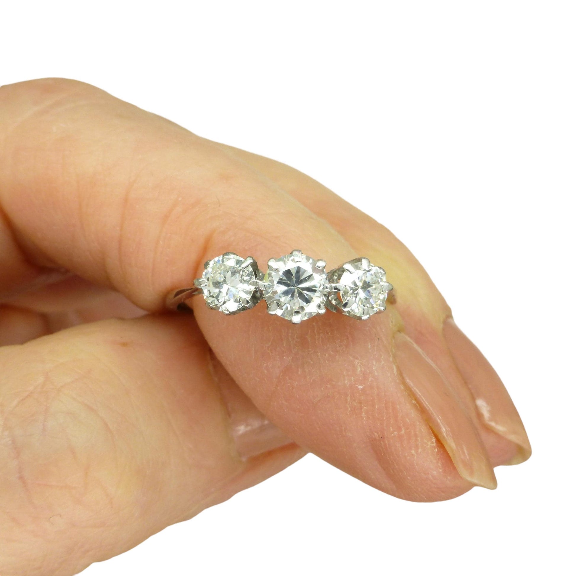 Antique Platinum natural diamond three stone trilogy ring 0.90ct