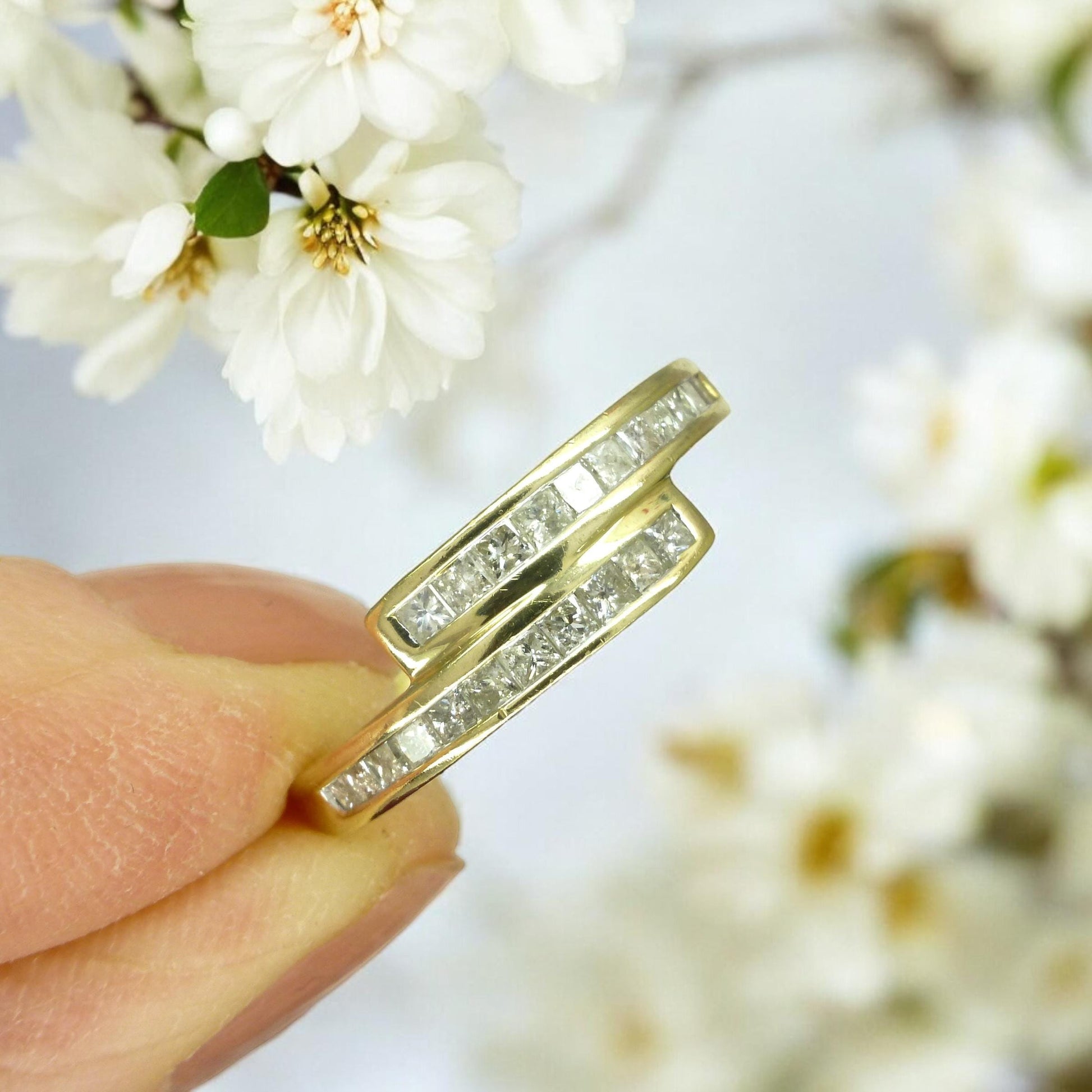 Vintage 9ct gold Princess cut natural Diamond half eternity ring 0.33ct ~ wedding band