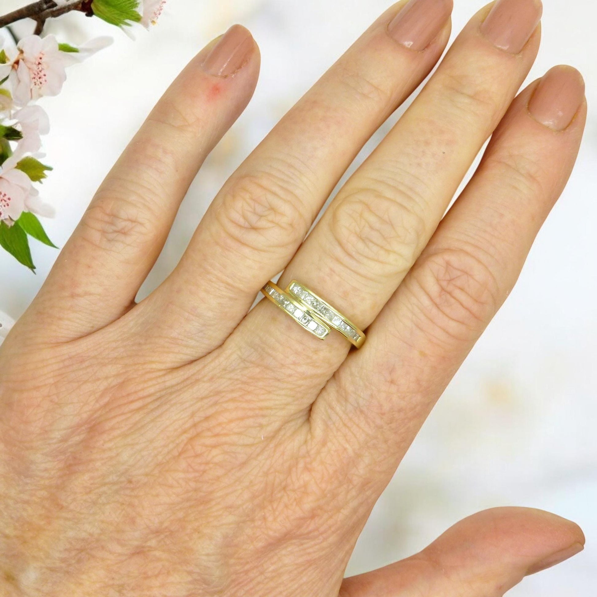 Vintage 9ct gold Princess cut natural Diamond half eternity ring 0.33ct ~ wedding band