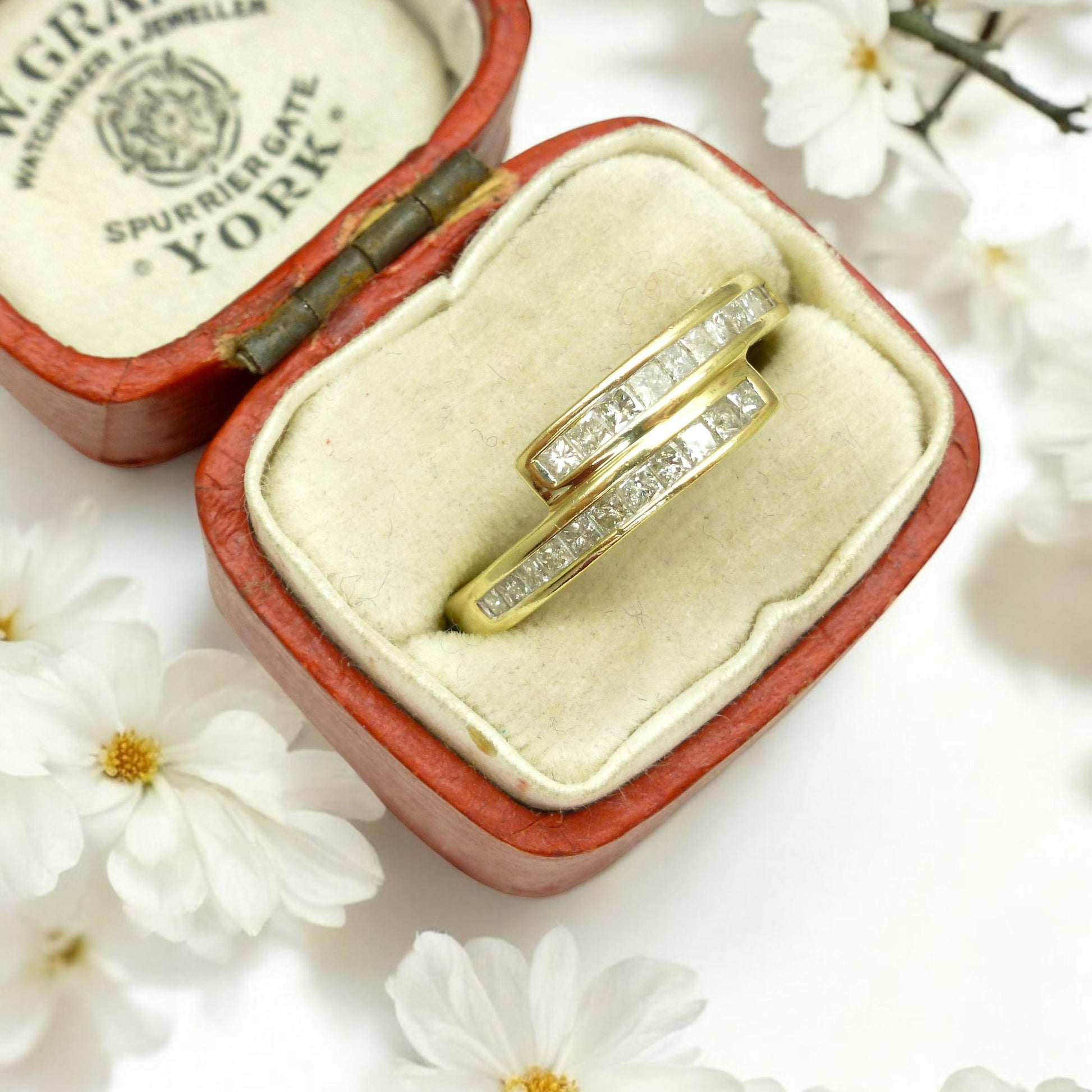 Vintage 9ct gold Princess cut natural Diamond half eternity ring 0.33ct ~ wedding band