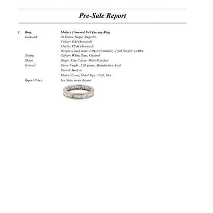 Vintage Baguette cut natural Diamond full hoop eternity wedding band 1.44ct - 18ct white gold - Independent valuation