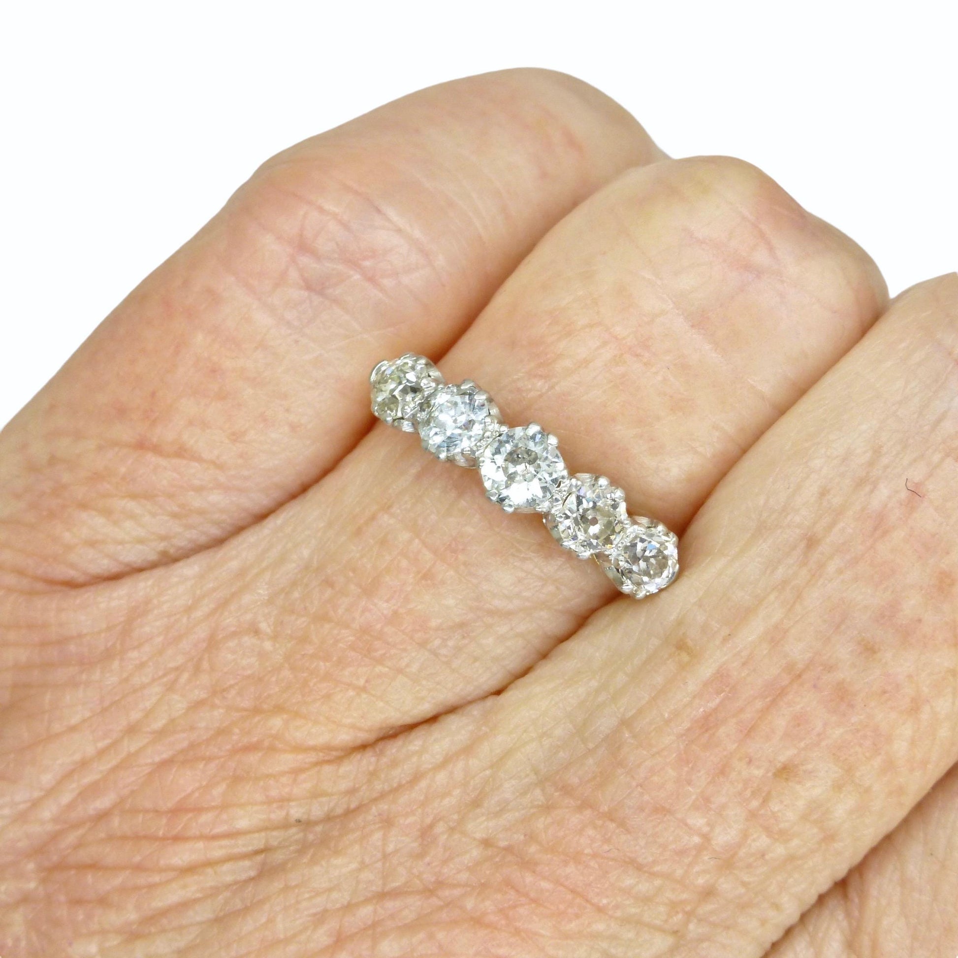 Antique 18ct platinum natural old cut diamond five stone ring 0.75ct