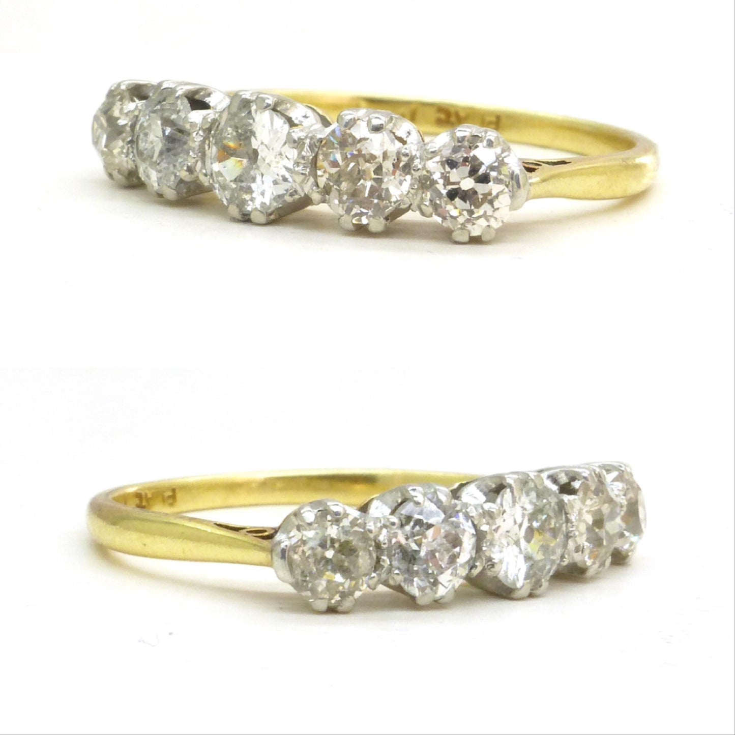 Antique 18ct platinum natural old cut diamond five stone ring 0.75ct