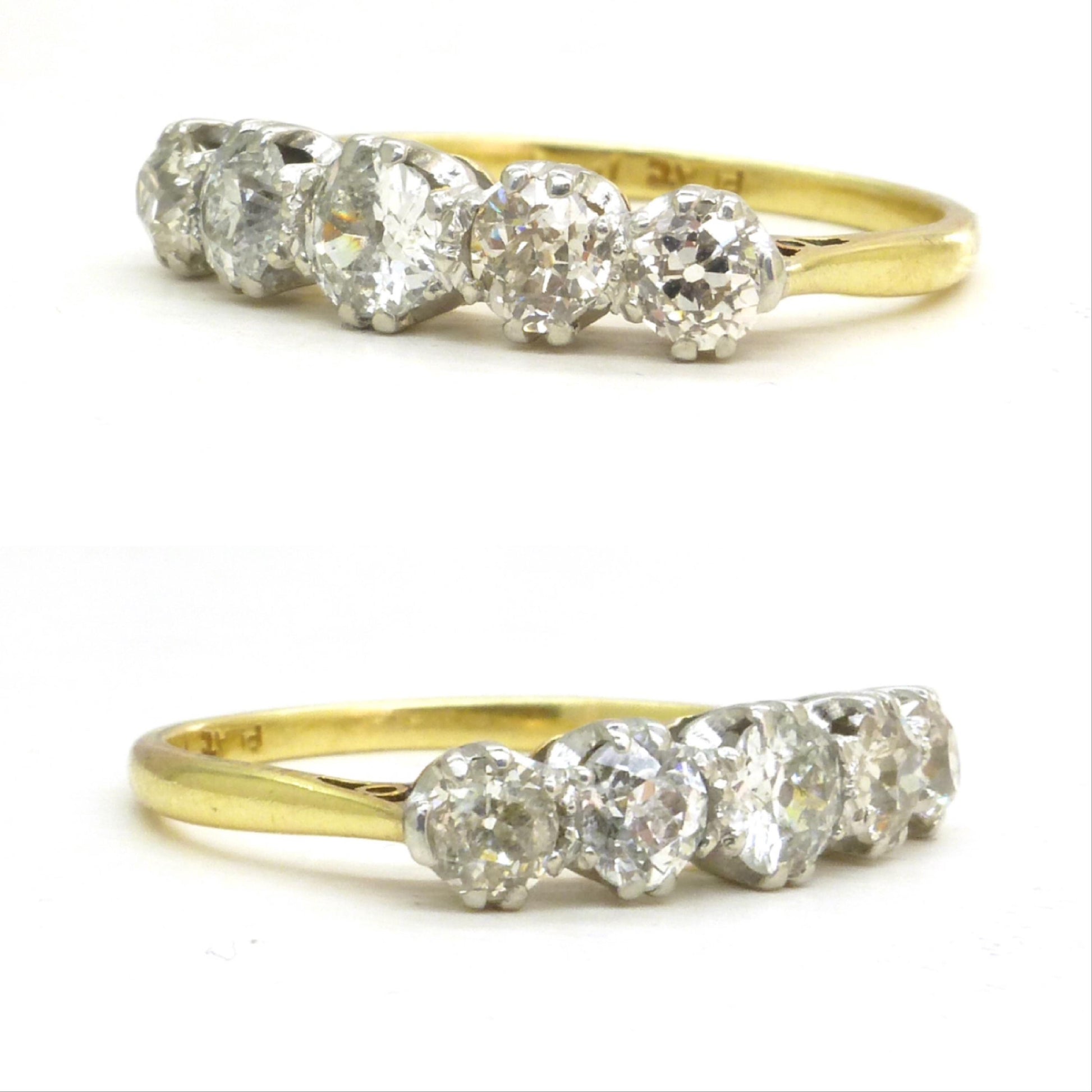 Antique 18ct platinum natural old cut diamond five stone ring 0.75ct