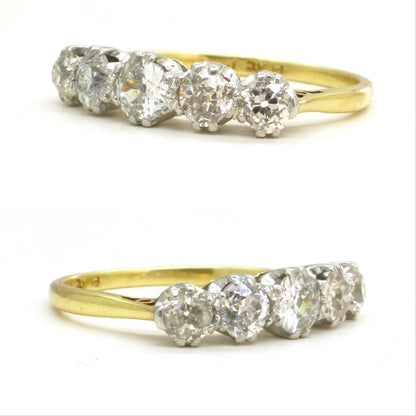 Antique 18ct platinum natural old cut diamond five stone ring 0.75ct
