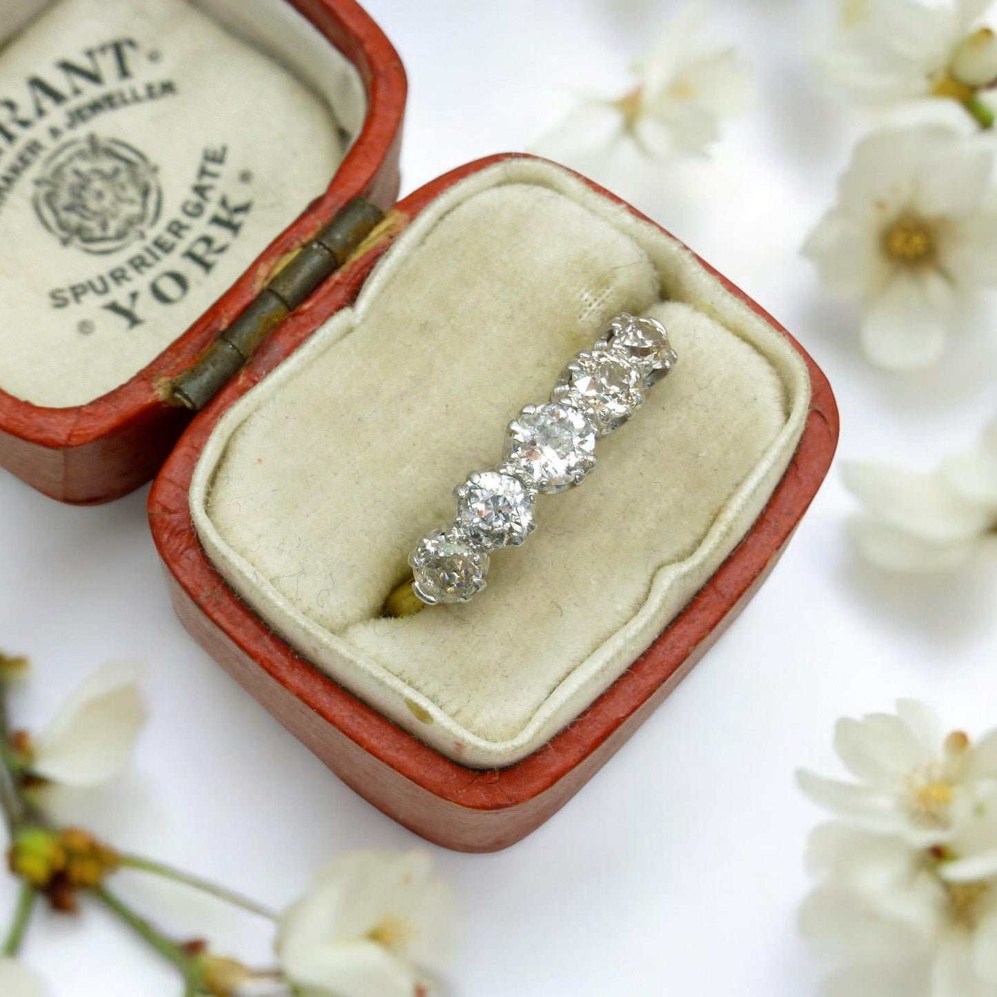 Antique 18ct platinum natural old cut diamond five stone ring 0.75ct