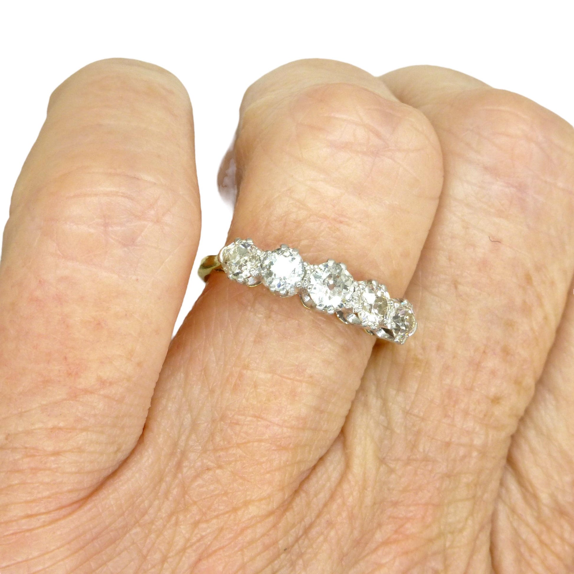 Antique 18ct platinum natural old cut diamond five stone ring 0.75ct