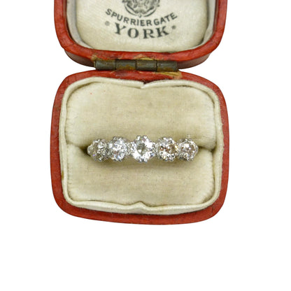 Antique 18ct platinum natural old cut diamond five stone ring 0.75ct