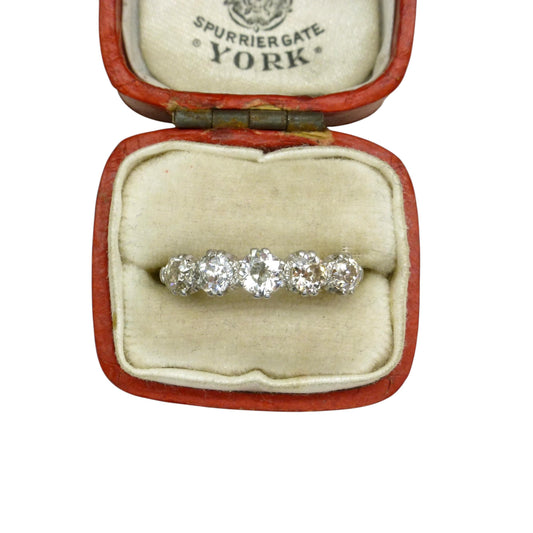 Antique 18ct platinum natural old cut diamond five stone ring 0.75ct