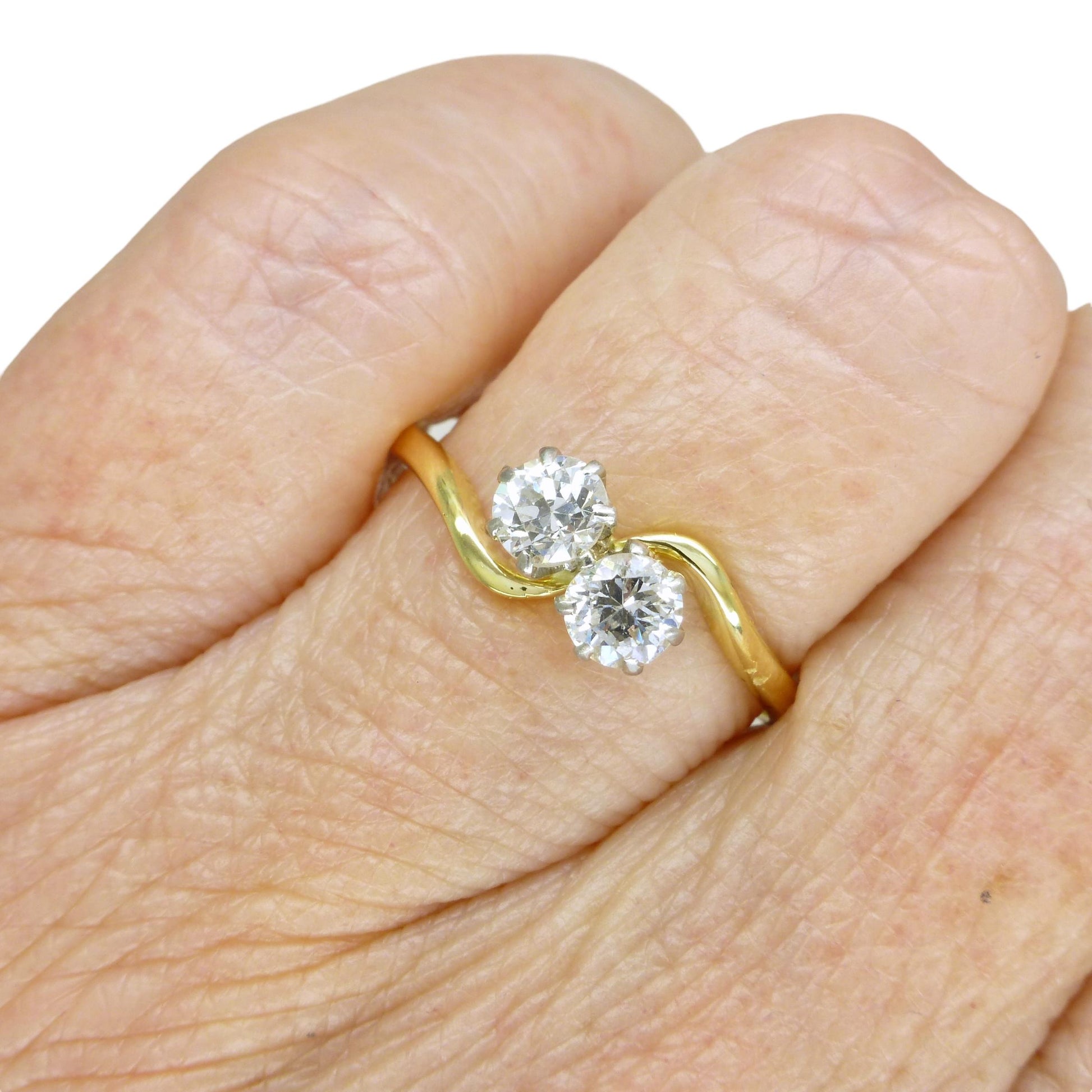 Antique Edwardian 18ct Platinum Two stone natural diamond ring 1910-1920s ~ Moi et Toi ~ 0.50ct ~ Wedding anniversary
