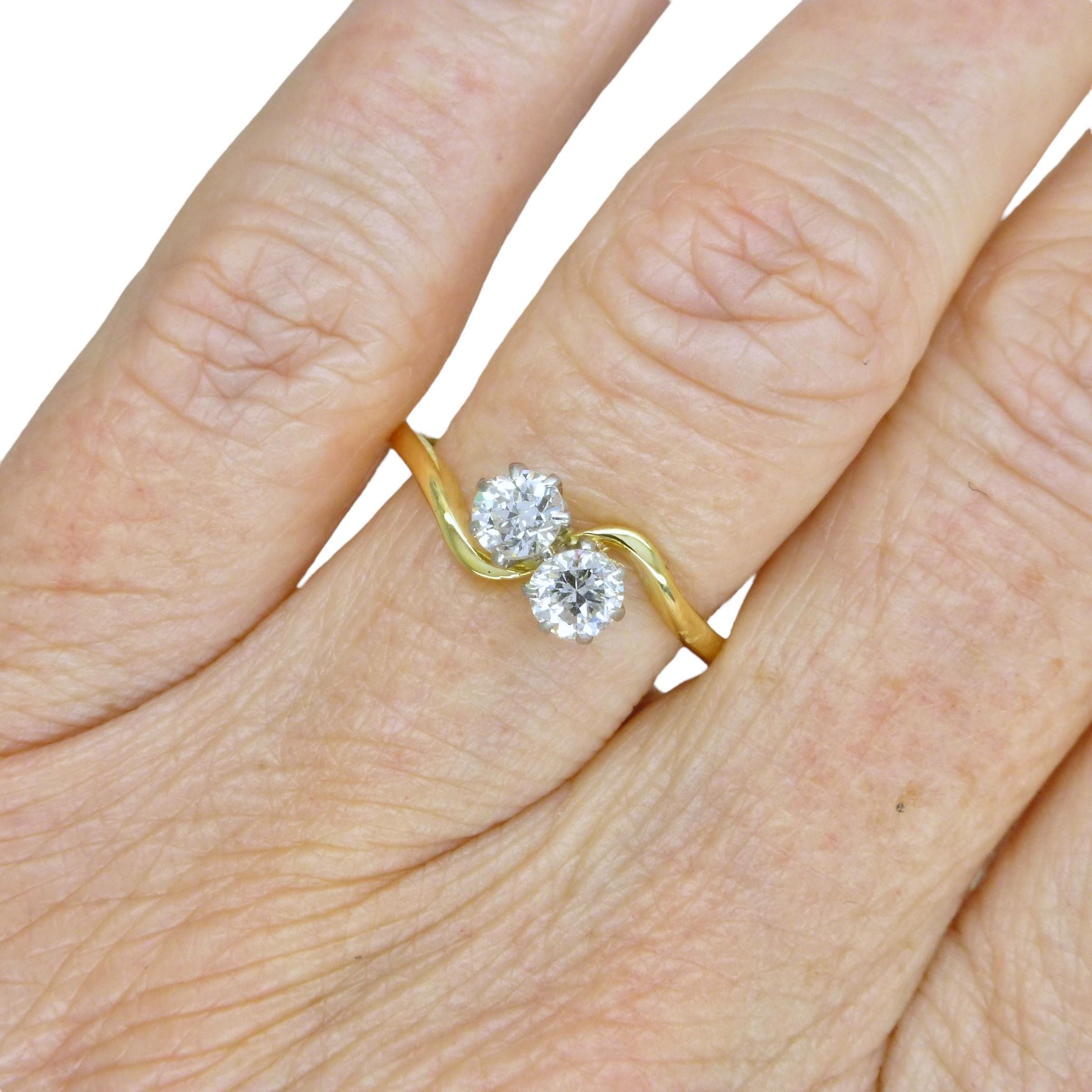 Antique Edwardian 18ct Platinum Two stone natural diamond ring 1910-1920s ~ Moi et Toi ~ 0.50ct ~ Wedding anniversary
