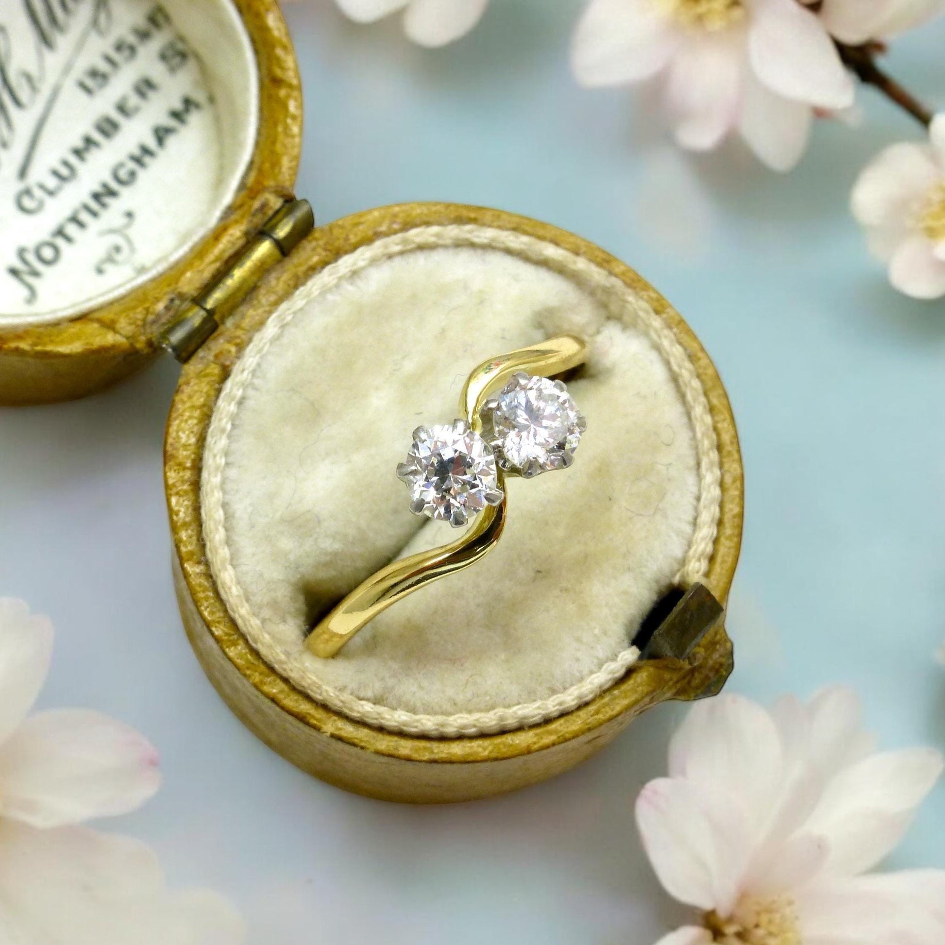 Antique Edwardian 18ct Platinum Two stone natural diamond ring 1910-1920s ~ Moi et Toi ~ 0.50ct ~ Wedding anniversary