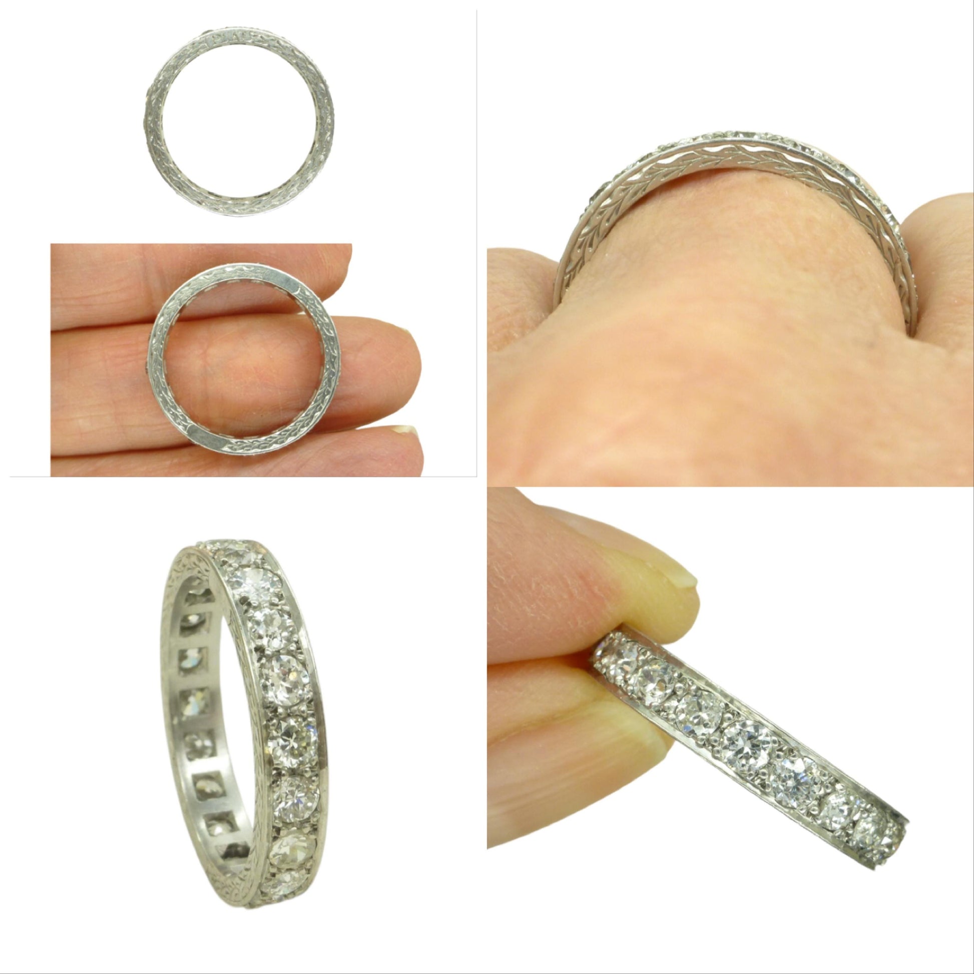 Art Deco old cut Diamond full hoop, engraved eternity wedding band 1.60ct - 1920's