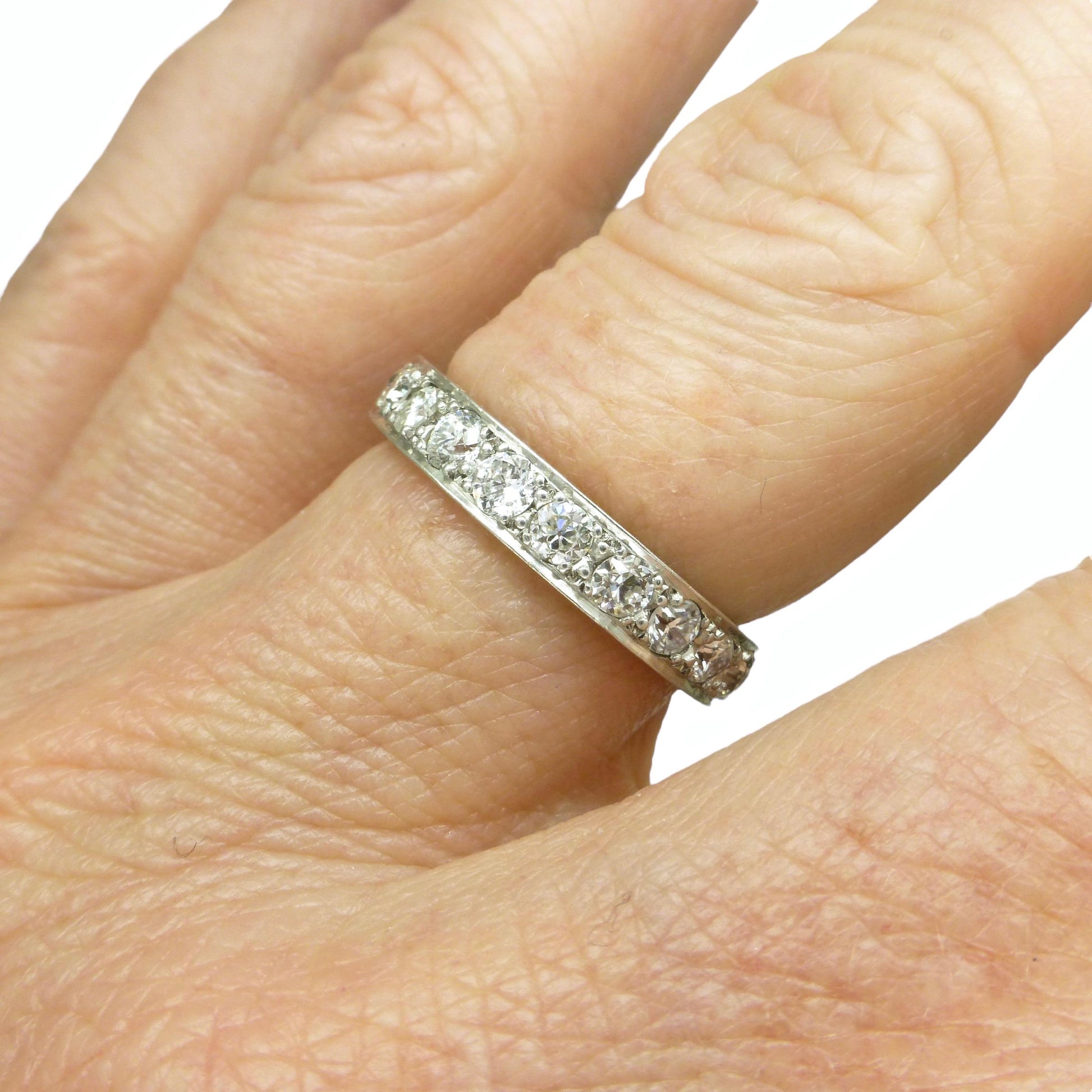 Art Deco old cut Diamond full hoop, engraved eternity wedding band 1.60ct - 1920's