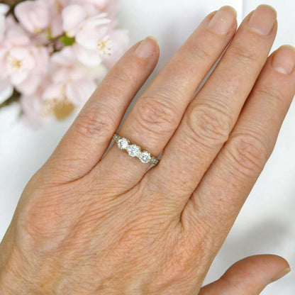 Vintage 18ct natural diamond three stone trilogy ring 0.60ct ~ c1950's