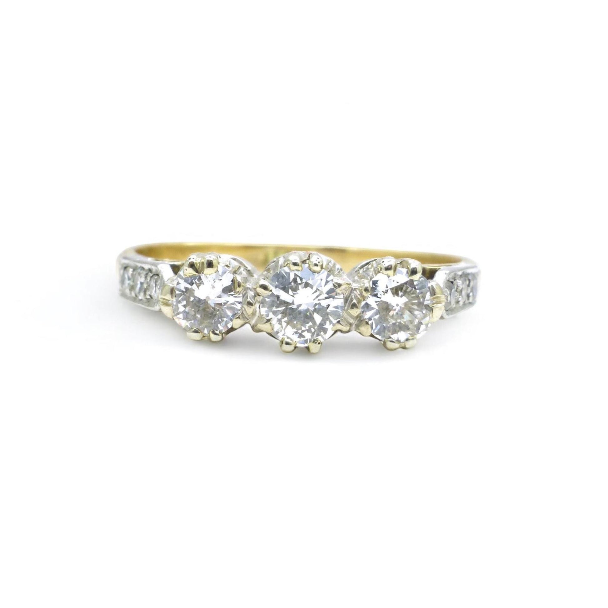 Vintage 18ct natural diamond three stone trilogy ring 0.60ct ~ c1950's
