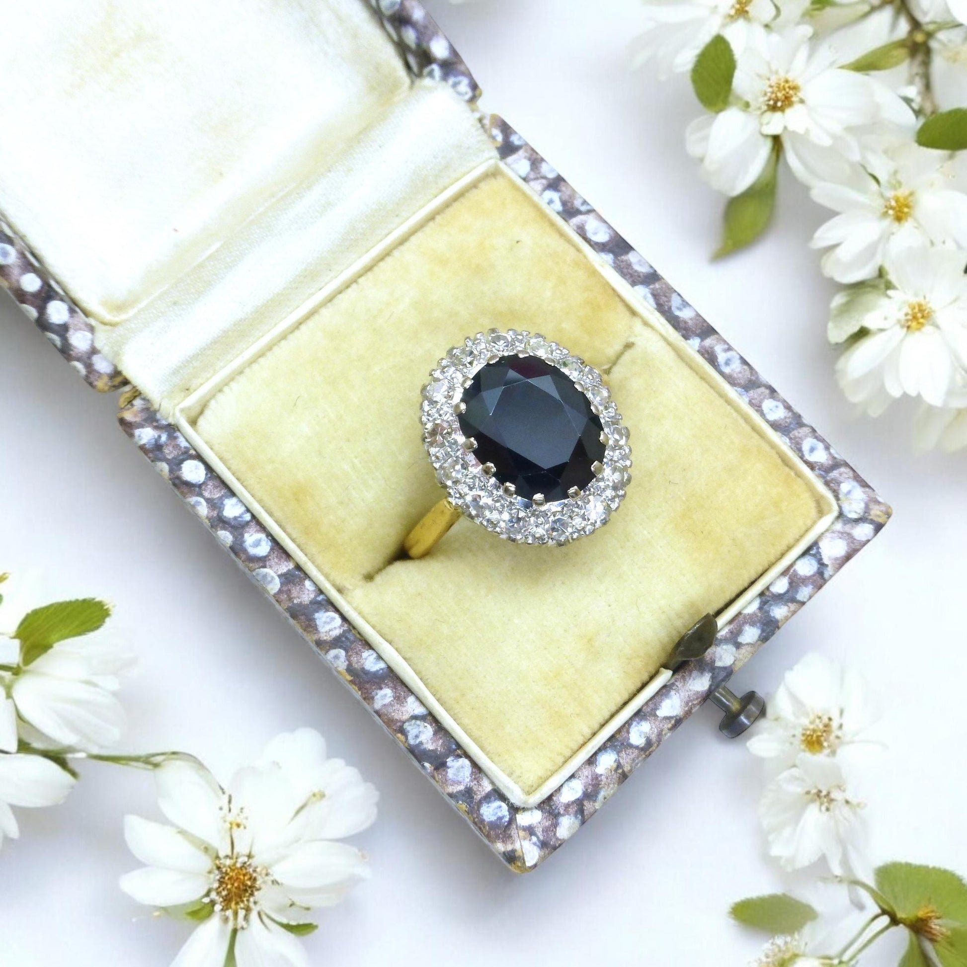 Vintage 3.15ct sapphire and diamond 18ct gold oval cluster ring ~ Princess of Wales ring