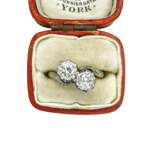 Vintage 18ct Moi et Toi two stone natural diamond ring 0.70ct c1950's