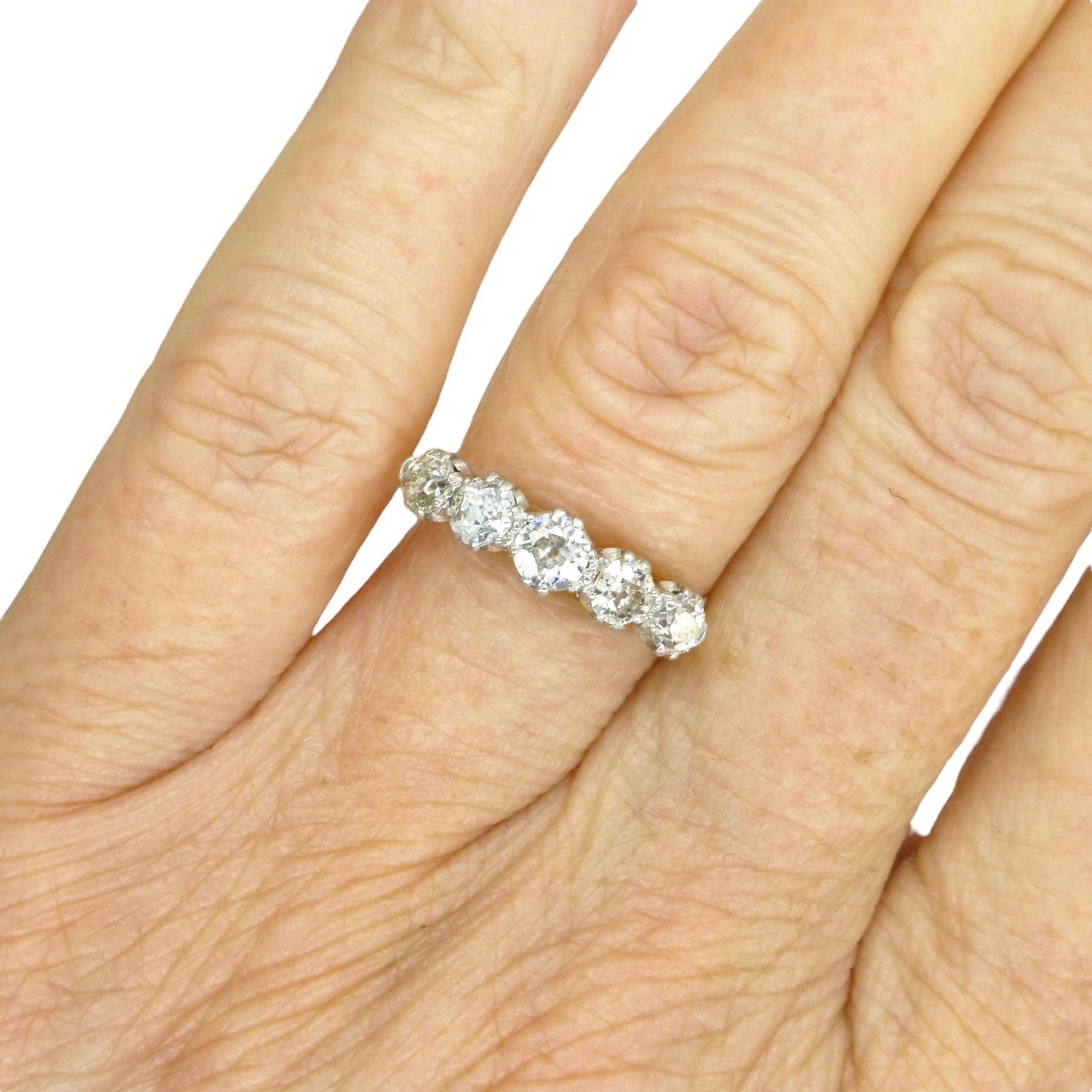 Antique 18ct platinum natural old cut diamond five stone ring 0.75ct