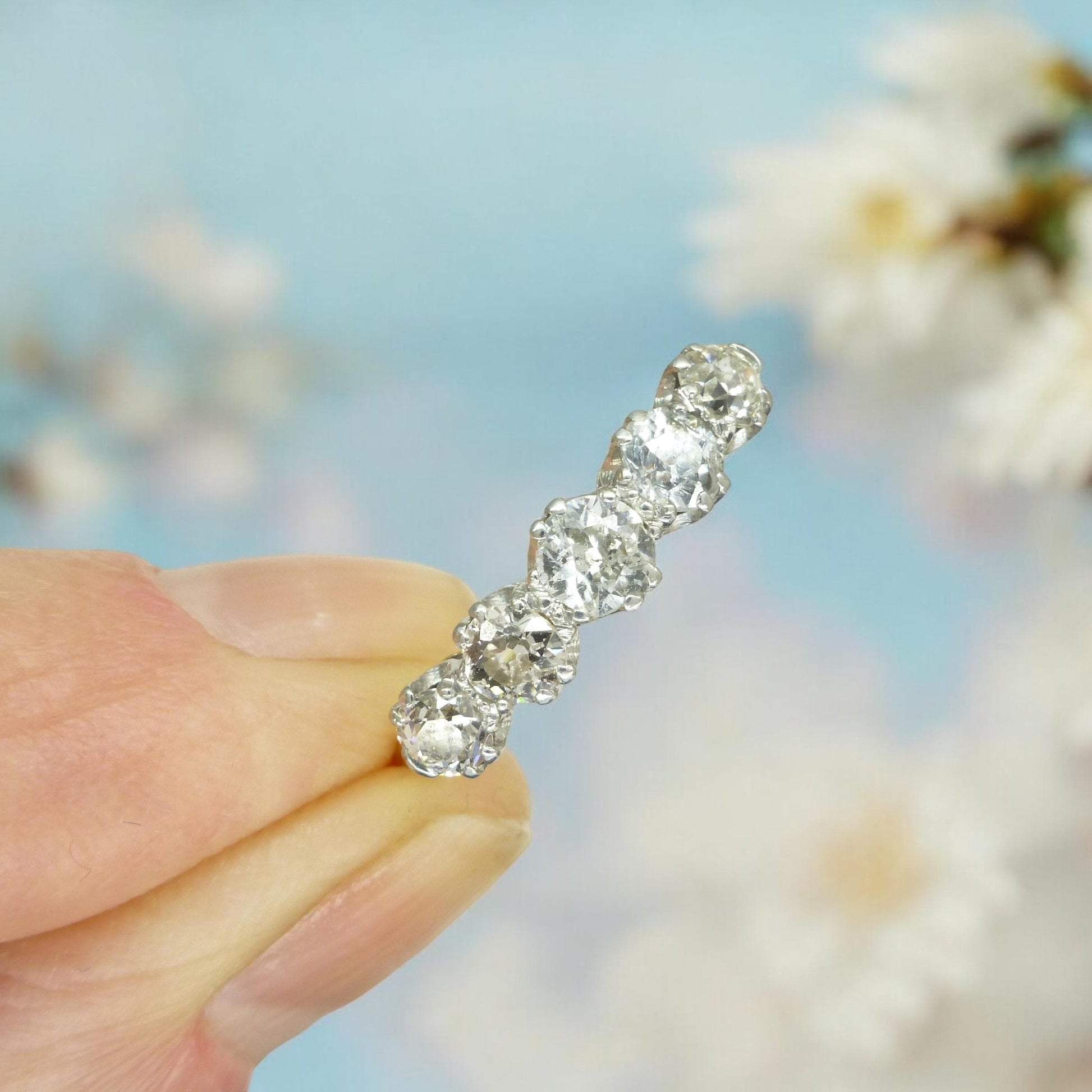 Antique 18ct platinum natural old cut diamond five stone ring 0.75ct