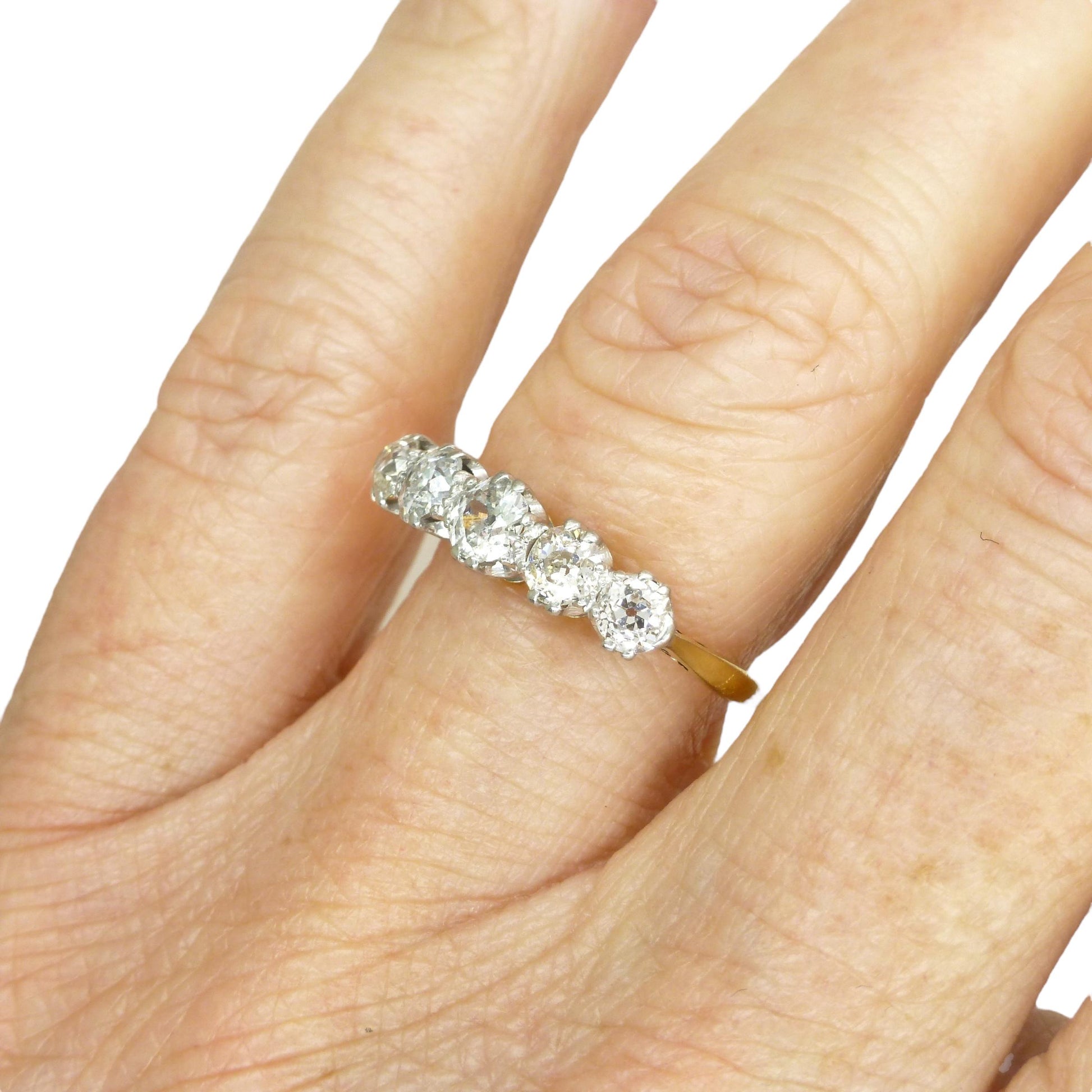 Antique 18ct platinum natural old cut diamond five stone ring 0.75ct