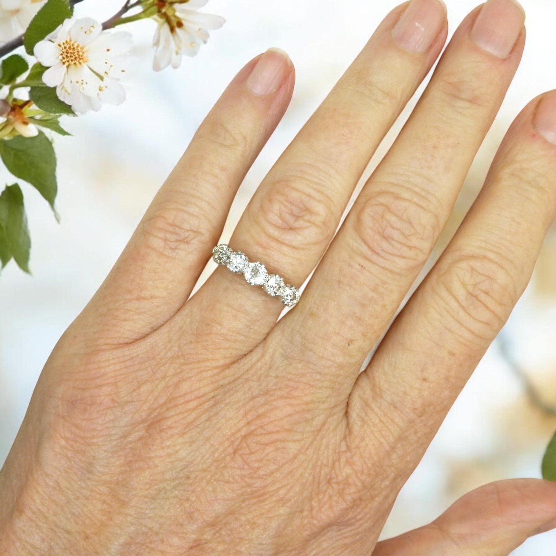 Antique 18ct platinum natural old cut diamond five stone ring 0.75ct