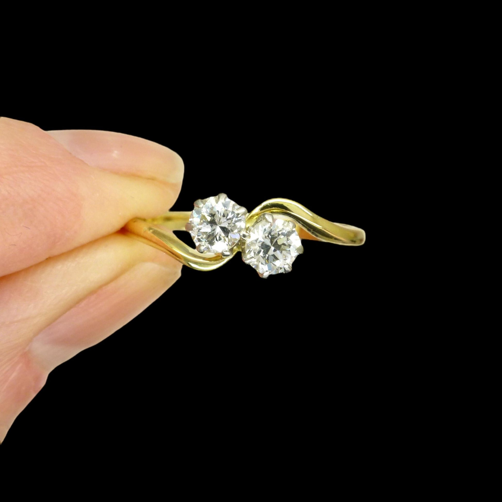 Antique Edwardian 18ct Platinum Two stone natural diamond ring 1910-1920s ~ Moi et Toi ~ 0.50ct ~ Wedding anniversary