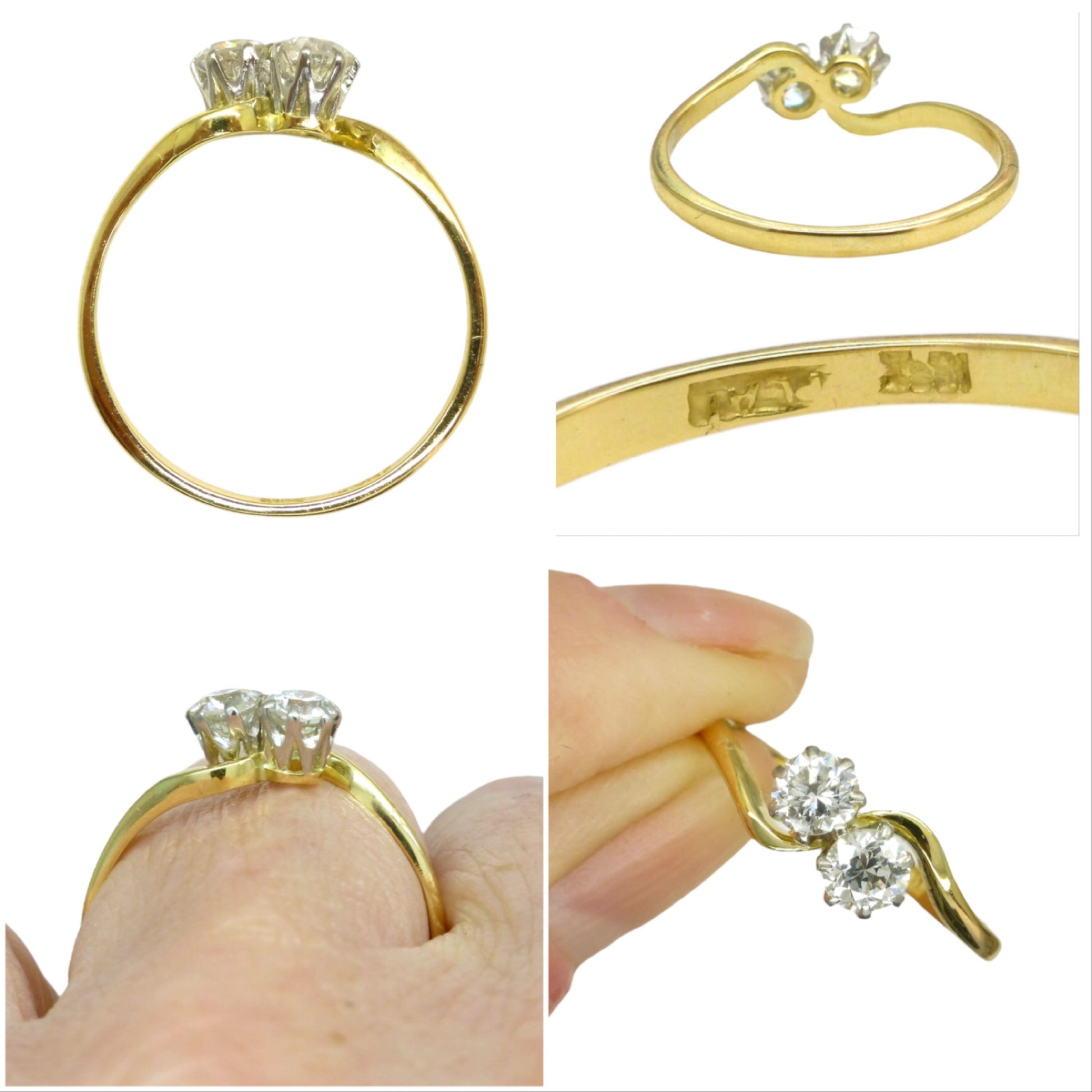 Antique Edwardian 18ct Platinum Two stone natural diamond ring 1910-1920s ~ Moi et Toi ~ 0.50ct ~ Wedding anniversary
