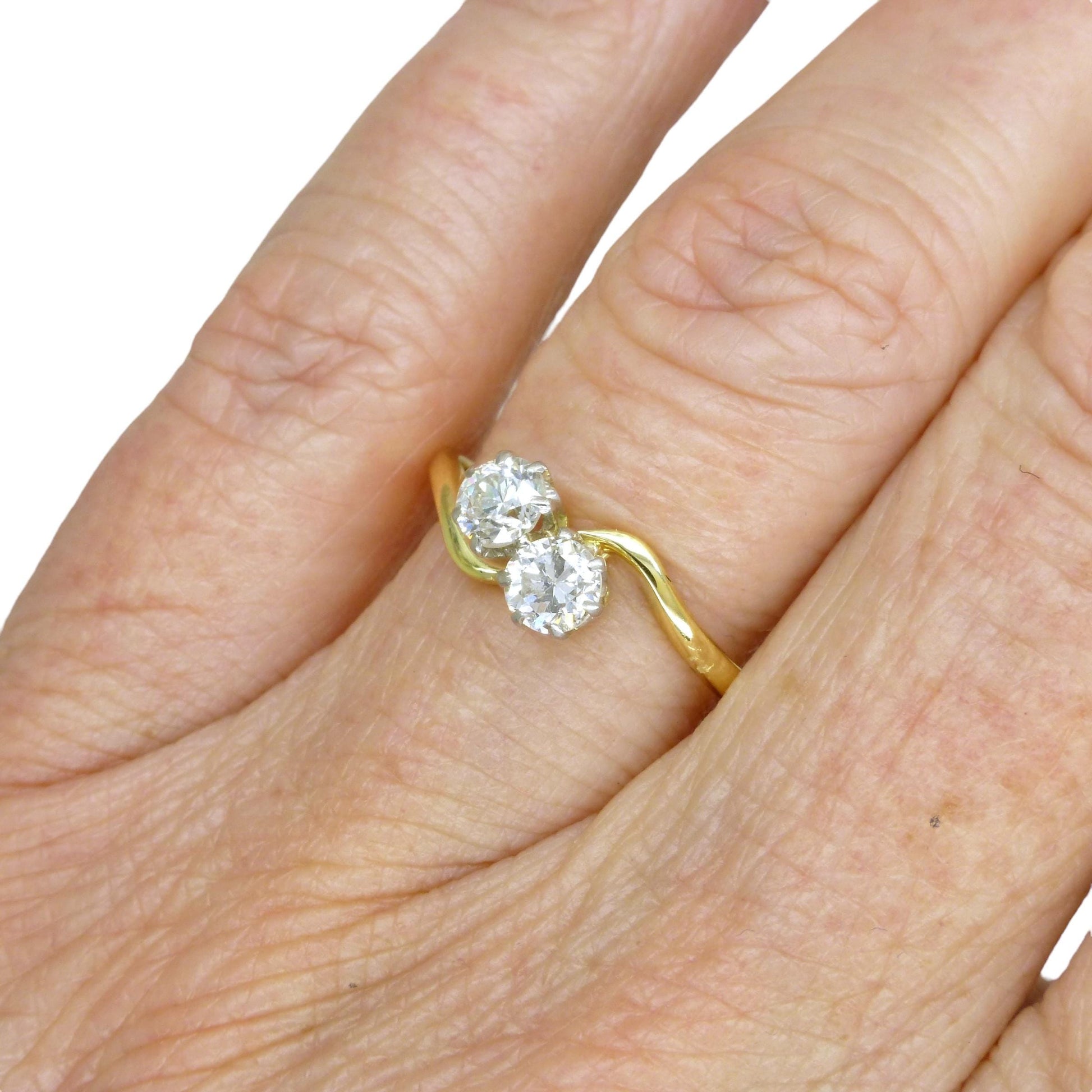 Antique Edwardian 18ct Platinum Two stone natural diamond ring 1910-1920s ~ Moi et Toi ~ 0.50ct ~ Wedding anniversary