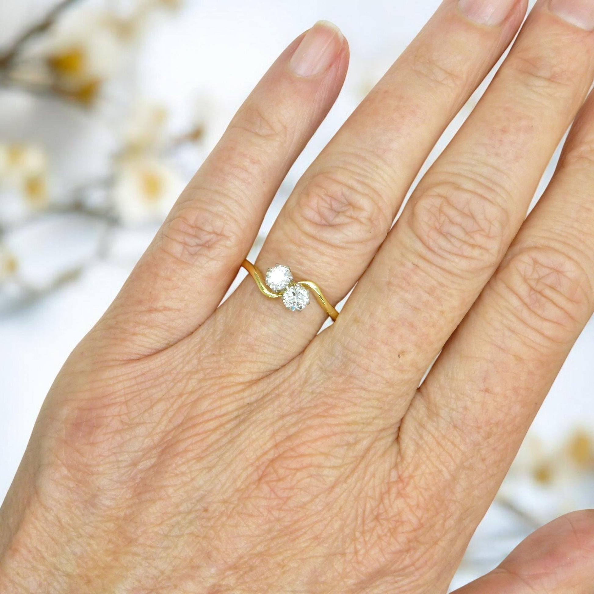 Antique Edwardian 18ct Platinum Two stone natural diamond ring 1910-1920s ~ Moi et Toi ~ 0.50ct ~ Wedding anniversary