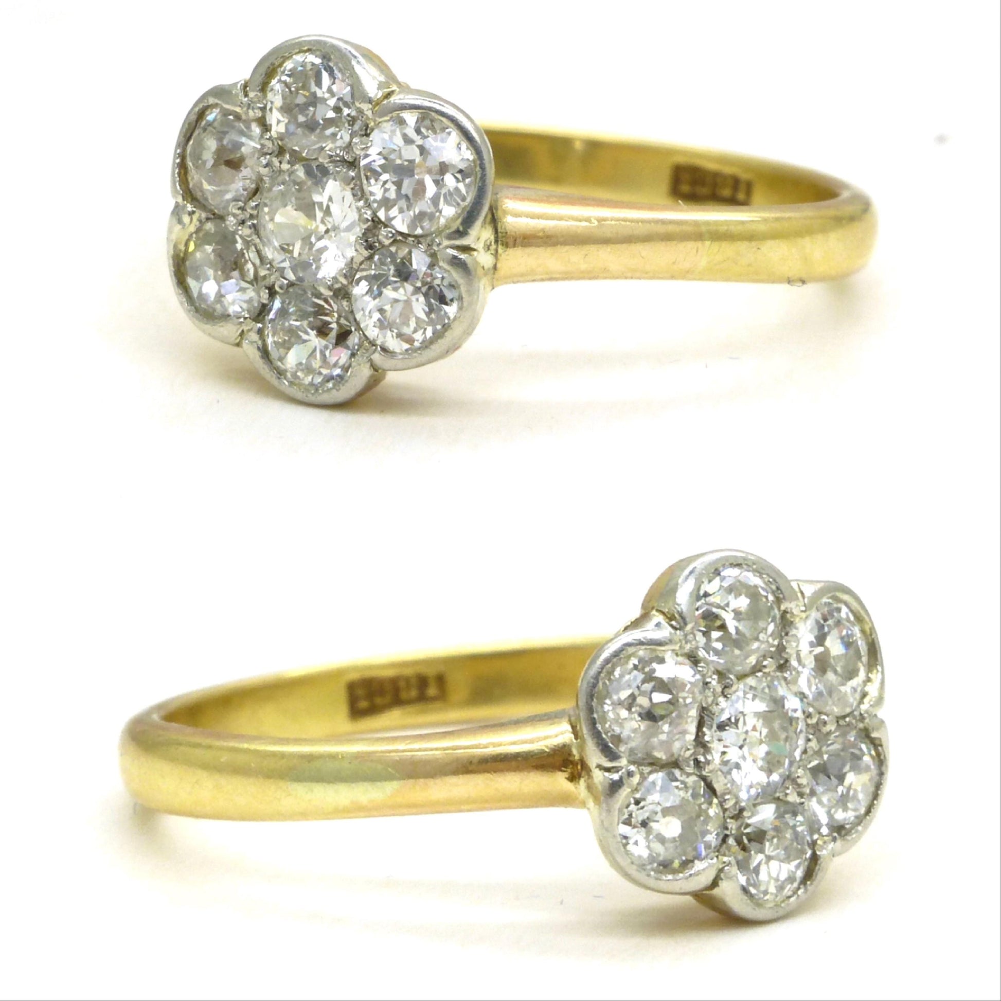 Antique Edwardian 18ct platinum old mine cut diamond daisy ring c1900-1910's
