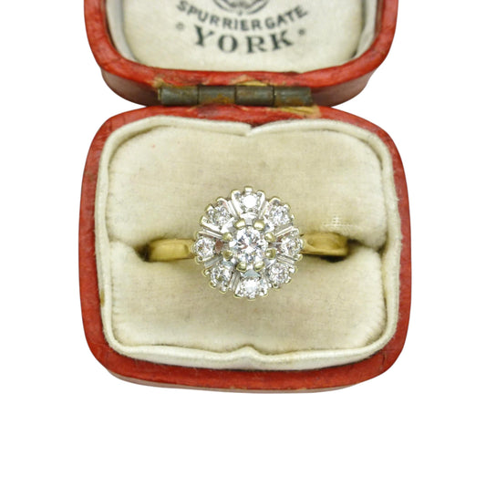 Vintage 9ct natural diamond halo cluster ring 0.30ct
